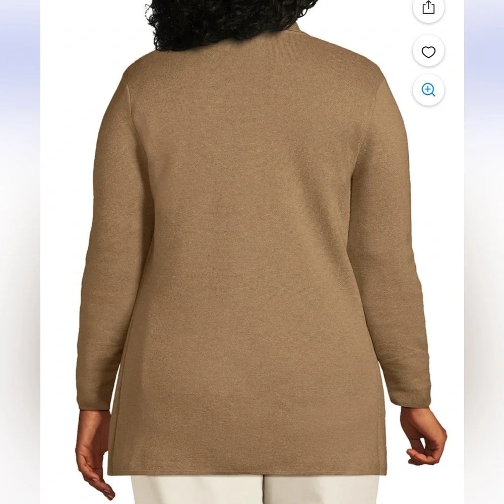Lands' End Wool Cotton Blend Button Front Sweater Blazer in Camel 1X